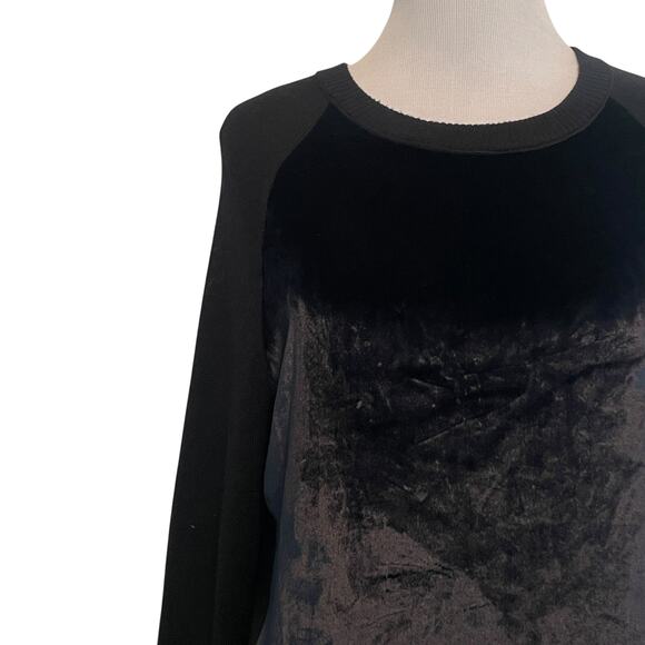 J Brand Velvet Front Merino Wool Sweater Womens XS Black Raglan Whimsigoth Soft - Picture 3 of 8